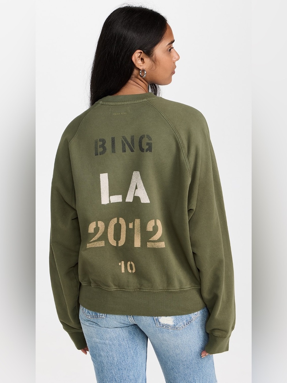 ANINE BING LA 2012 Army Green Graphic Sweatshirt L - Picture 9 of 10